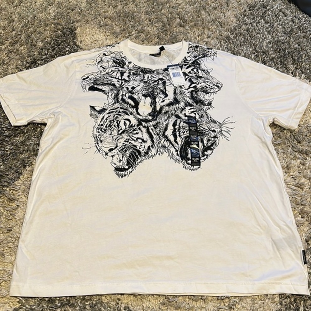 Black White Tiger print logo t-shirt XL New Sean John